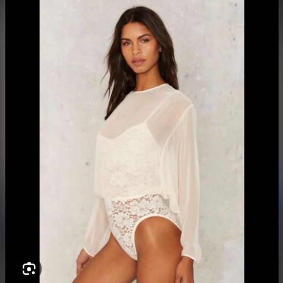 HAH Hot As Hell Bodysuit Mama Jen Mesh Lace Top Cream - Picture 1 of 6